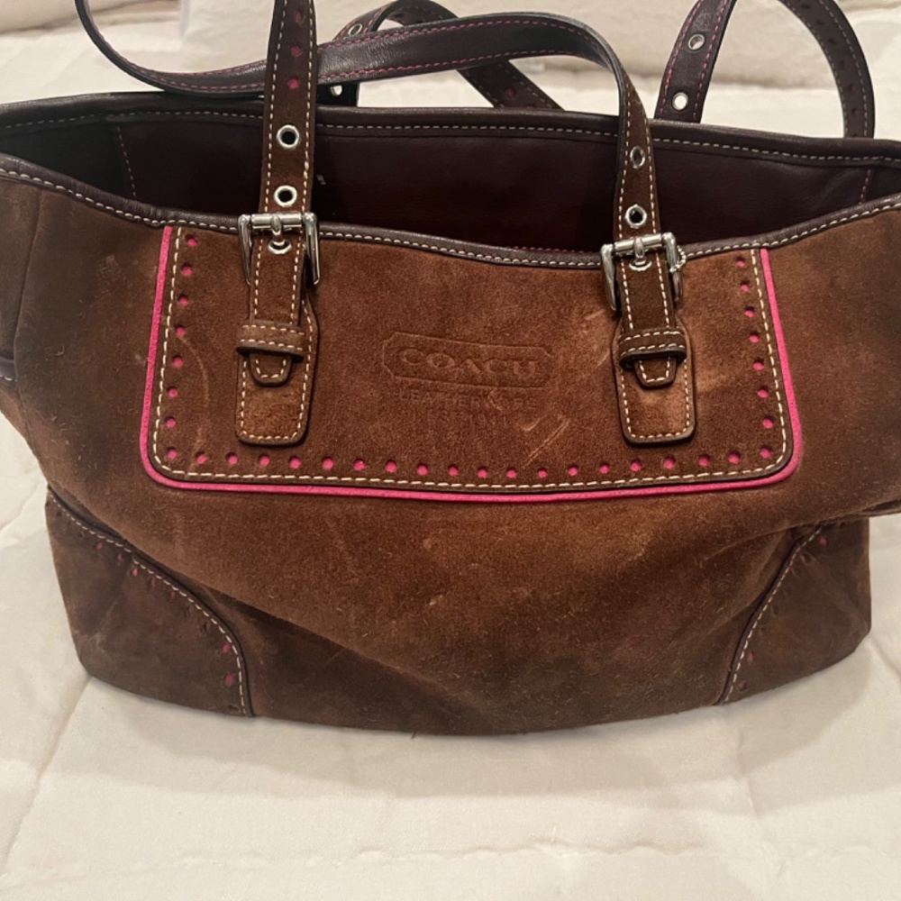 💎 RARE! LIMITED edition Coach bag! Brown suede and pink trim - Picture 2 of 11